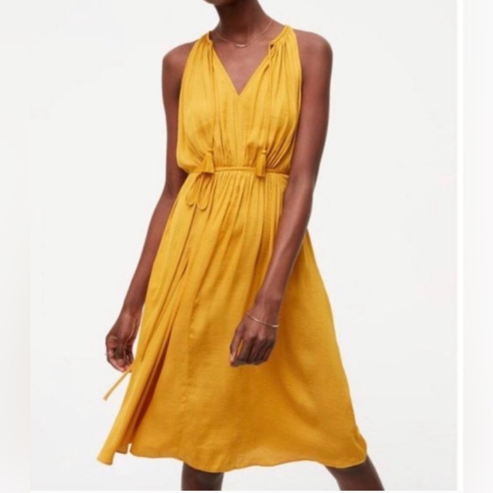 LOFT Sleeveless V-Neck Dress Gold Mustard Yellow Size Extra Small Petite